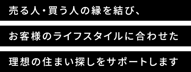 売る人・買う人の縁を結び、お客様のライフスタイルに合わせた理想の住まい探しをサポートします